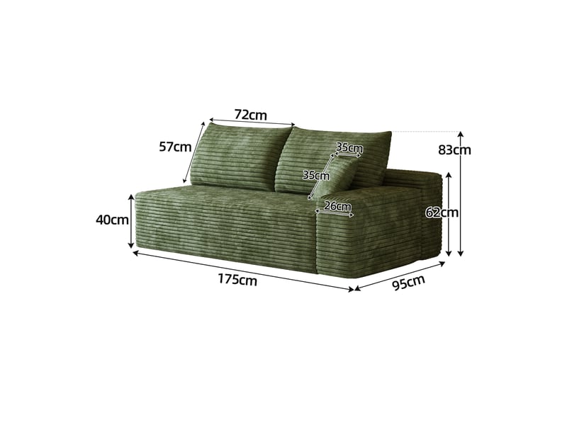 Canapé droit vert 2 places compact 175cm tissu confortable pour petit salon - Conforama W