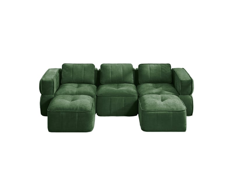 Canapé modulaire 3 places en u, 2 poufs, mousse 32d, assise profonde, tissu doux, 271×162×67 cm, vert - Conforama A