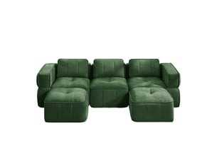 Canapé modulaire 3 places en u, 2 poufs, mousse 32d, assise profonde, tissu doux, 271×162×67 cm, vert