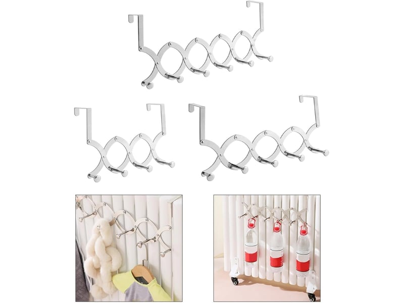  Séchoir à linge en acier inoxydable pour radiateur, sans perçage, porte arrière, organiseur de cuisine, étendoir à vêtements à suspendre (4 crochets, gris  - Conforama C