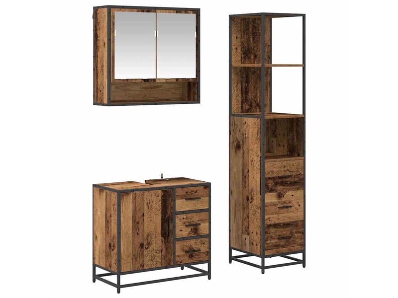  Ensemble de mobilier de salle de bain 3 pièces bois ancien cf64440  - Conforama A