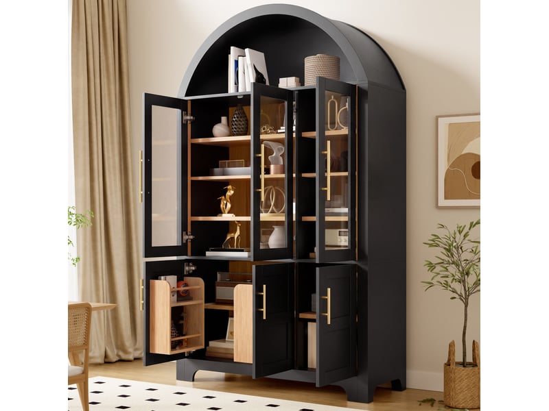 Vitrine haut 110x40x185 cm à 6 portes avec niche arquée, noir  - Conforama D