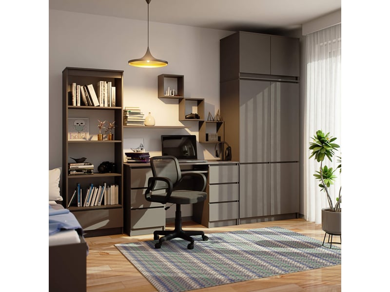 Armoire avec surmeuble s90 gris graphite 90 cm 6 portes façade gris graphite 6 étagères 90x51x235 cm - Conforama D