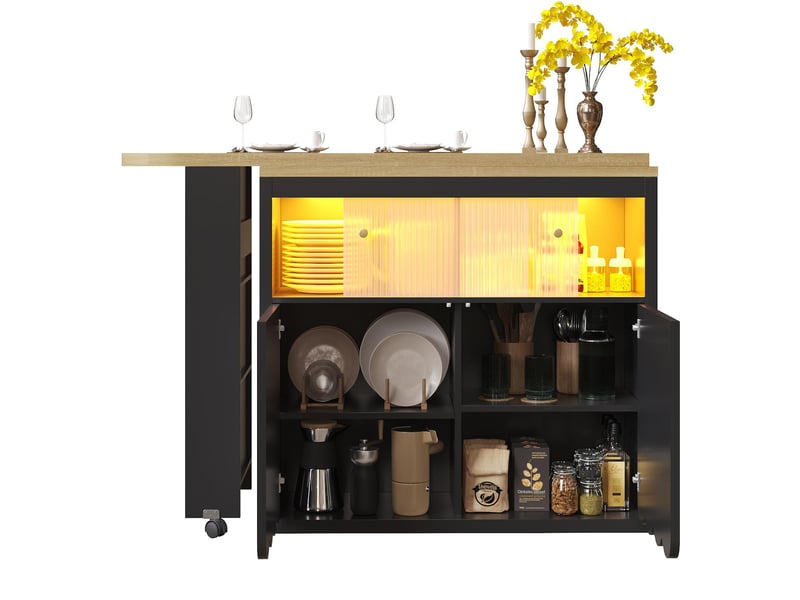  Table de bar extensible avec éclairage led et rangements 135-205x39x100 cm noir N620BZ251007B - Conforama A