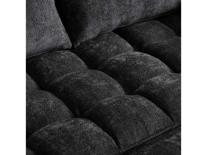  Canapé convertible 3-en-1 142 cm en chenille, lit gigogne, rangements, porte-gobelets et coussins, noir, design actuel  - Conforama E