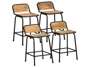 Lot de 4 tabouret de bar, chaise de bar bois massif manguier brut shl67808