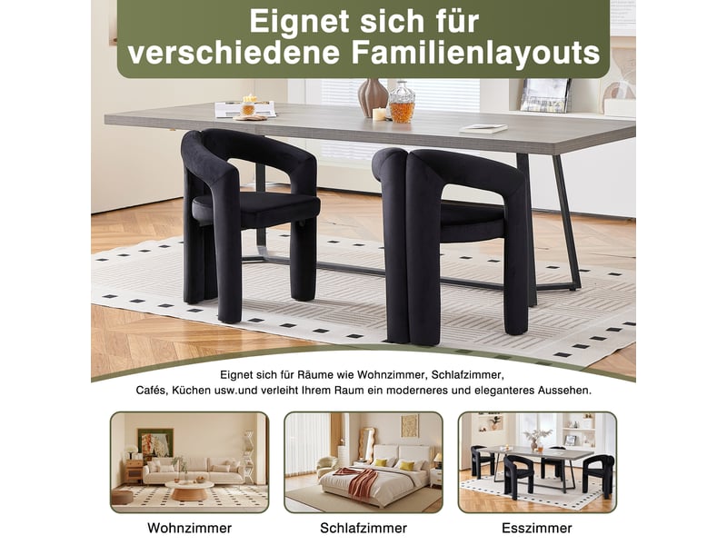  Chaise de salle à manger lot de 2 avec accoudoirs ergonomiques, dossier enveloppant et assise rembourrée en velours noir  - Conforama E