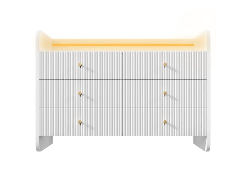  Commode à 6 tiroirs avec éclairage led, design à rainures ondulées, pour salon et chambre, 120 x 40 x 75 cm, blanc  - Conforama A