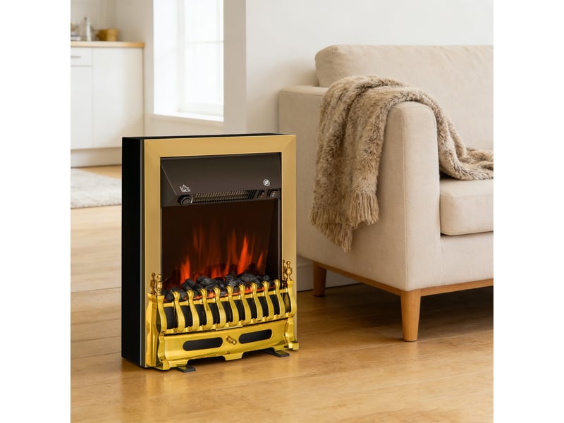 Cheminée électrique sur pied dorée, effet flamme led, chauffage 10002000 w - Conforama C