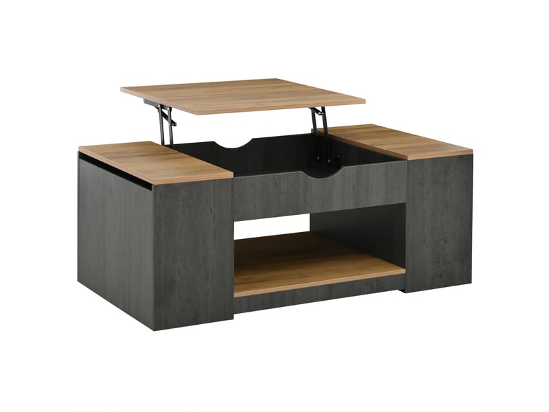  Table basse relevable 109,5x59,7x43 cm avec rangements gris et marron effet bois  - Conforama A