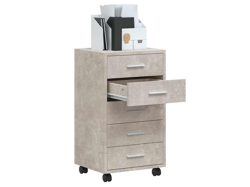  Armoire de rangement bureau, armoire à tiroirs avec roulettes gris béton bois d'ingénierie  - Conforama C