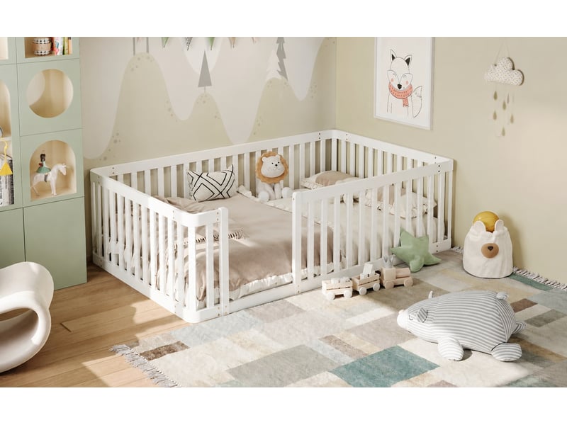  Lit enfant 90x200 avec barrière, cadre en pin massif, blanc  - Conforama D