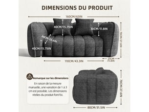 Canapé droit fixe <strong>LEXZURN</strong> <strong></strong> 2 + 1 places Velours noir