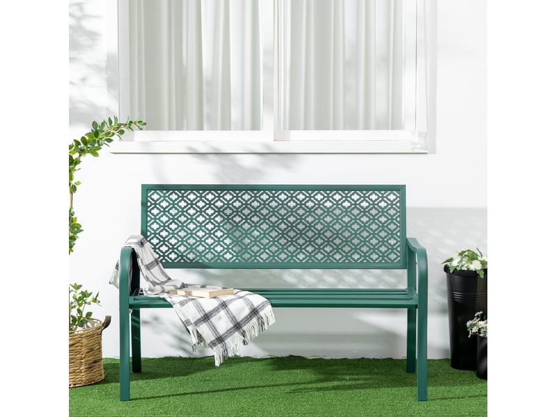  Banc de jardin 2 places 127x63x83 cm – vert foncé – acier thermolaqué résistant aux intempéries  - Conforama B