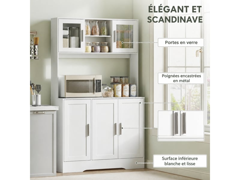  Meuble de cuisine scandinave blanc avec portes en verre trempé, 108 x 35 x 180 cm  - Conforama R