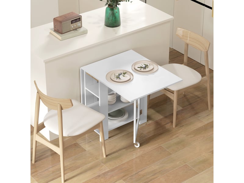  Table de cuisine table de salle à manger pliable amovible 3 étagères 2 abattants design moderne 120 x 60 x 75 cm blanc  - Conforama D