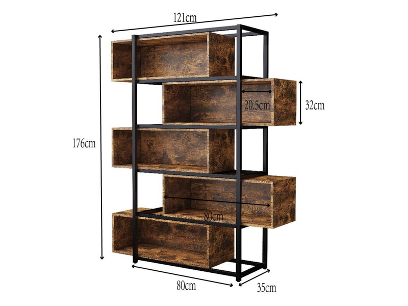  Bibliothèque industrielle à 5 niveaux 121x35x176 cm – marron foncé et noir – rangement ouvert modulable  - Conforama C
