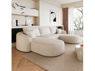 Canapé d'angle en u 5 places 266 cm, modulable et compressé,tissu chenille blanc, sans montage