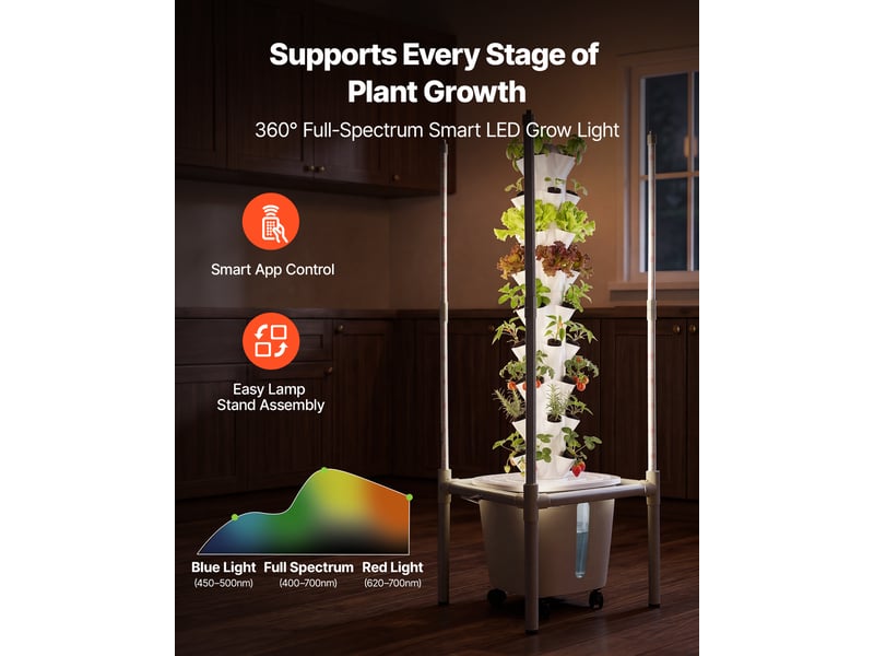  Vevor tour hydroponique système culture 45 trous lampe de croissance roulettes  - Conforama D