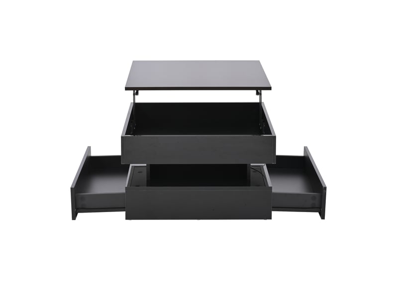  Table basse relevable carrée 65x65 cm noire brillante avec led et rangement caché  - Conforama W