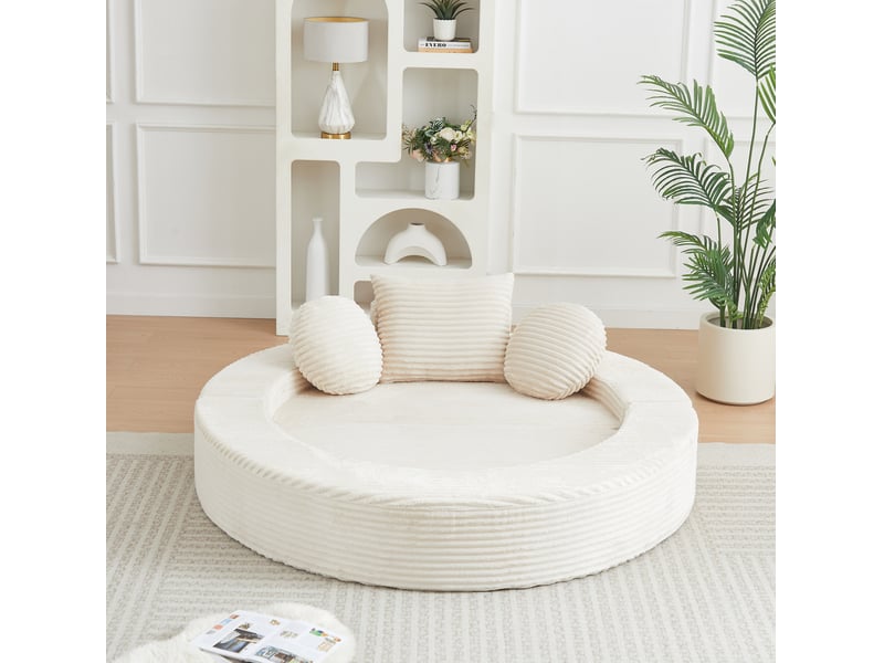  Canapé convertible 4 en 1 compressé, 180x92x84 cm en mousse confort et velours côtelé couleur beige, simple  - Conforama E