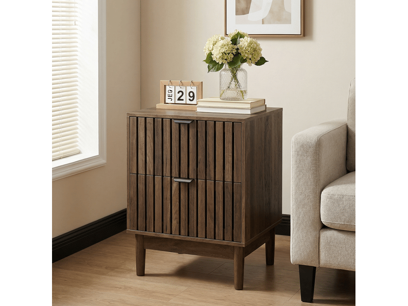  Table de chevet finition noyer en mdf, 2 tiroirs, 45 x 39 x 56,5 cm  - Conforama D