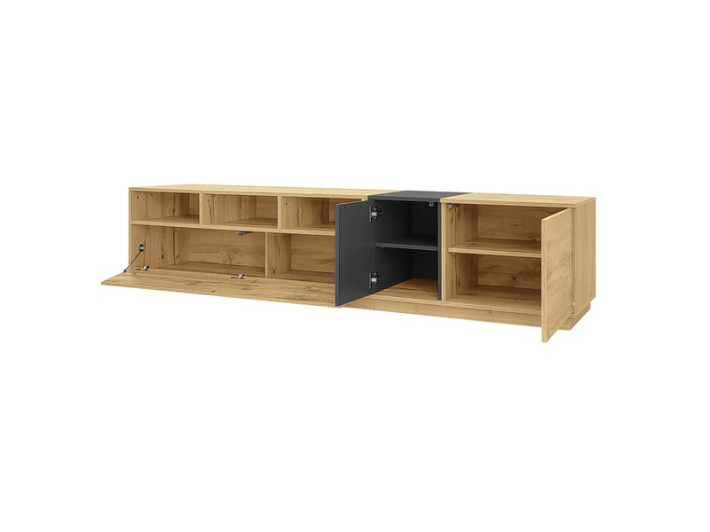  Meuble tv bas moderne bicolore, 200 cm, niches ouvertes et passe-câbles, grand rangement  - Conforama D