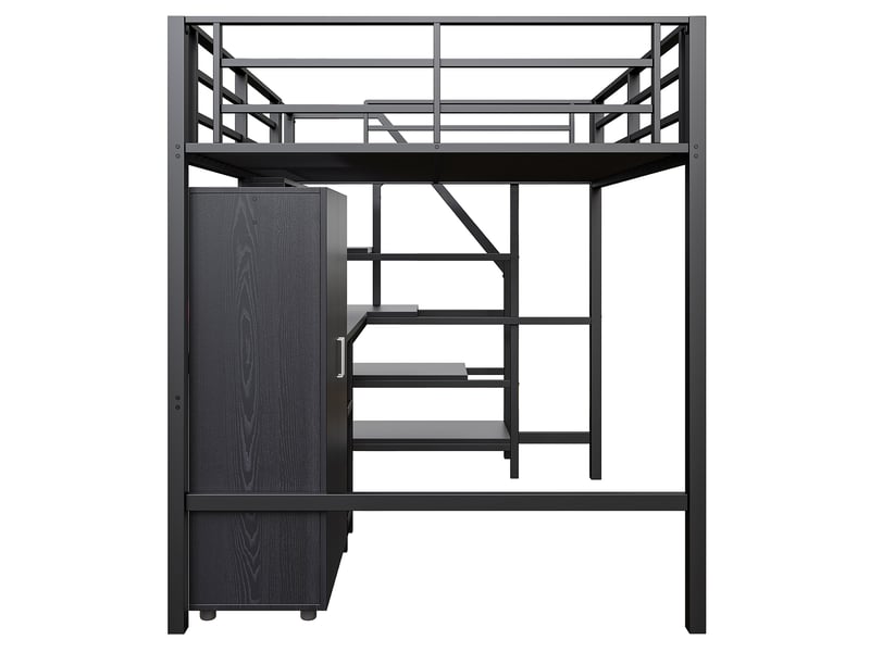  Lit mezzanine noir 140x200 cm avec bureau, armoire, étagères et échelle rangement  - Conforama D