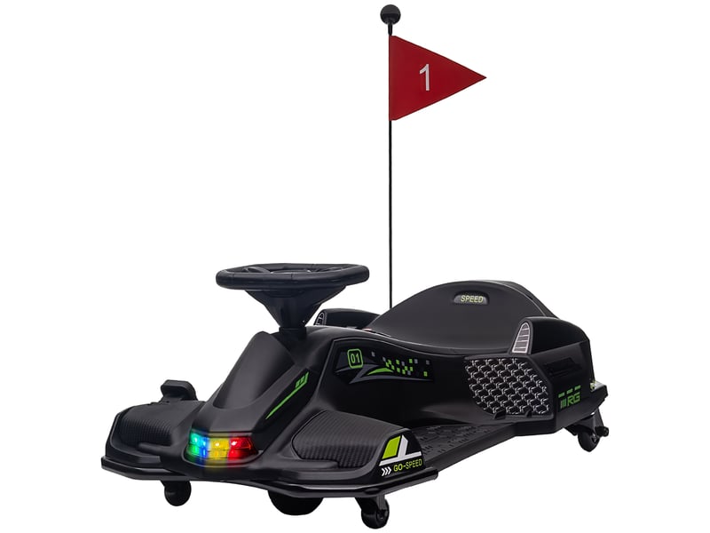  Kart électrique pour enfant 12v, karting enfant, vitesse réglable 3-8 kmh, mode de dérive, 90 x 53 x 99 cm, noir  - Conforama B