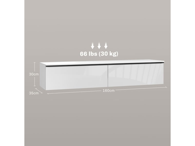 Meuble tv suspendu avec placard, pour téléviseurs jusqu'à 70 pouces, blanc, effet brillant  - Conforama C