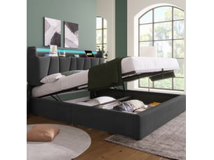 Lit avec rangement 160x200 cm <strong>COVREO </strong>  <strong></strong> coloris gris