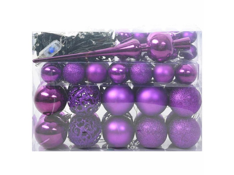  Ensemble de boules de noël 61 pc 150 led blanc chaud ø 6 cm cf61848  - Conforama C