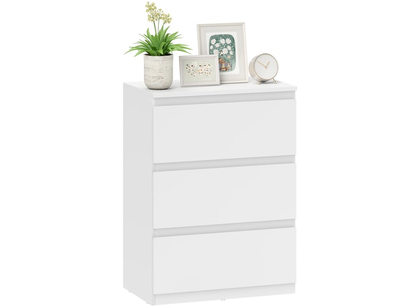  Commode à 3 tiroirs, meuble de rangement moderne pour la chambre, blanche  - Conforama A