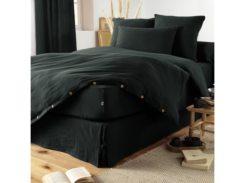  Drap housse 140 x 190 cm gaze de coton gaïa sapin bonnet 30 cm 14966 - Conforama E