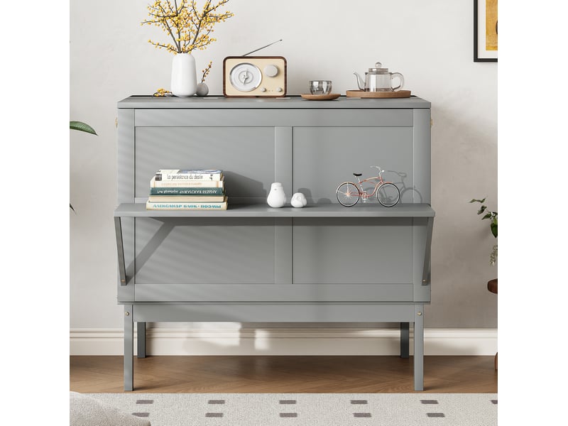  Lit escamotable vertical 90x200 cm avec sommier à lattes gris et rangement  - Conforama D