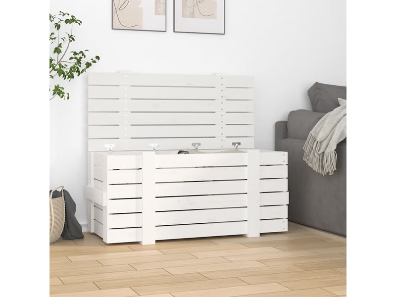  Boîte de rangement, coffre de rangement blanc 91x40,5x42 cm bois massif de pin  - Conforama B