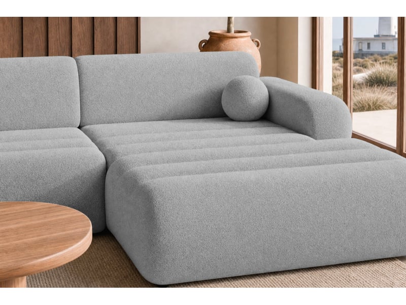  Bordilla - canapé d'angle convertible tissu chenille 4 places gris clair gauche  - Conforama E