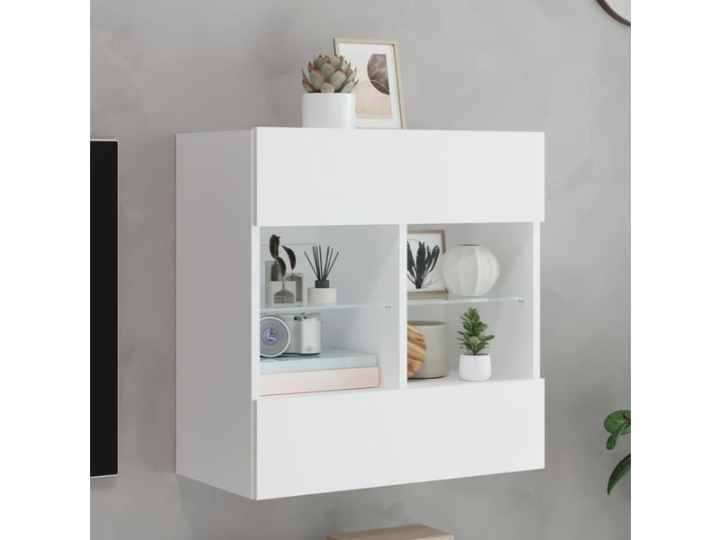  Meuble tv - banc tv - meuble de rangement mural avec lumières led blanc 58,5x30x60,5 cm  - Conforama B