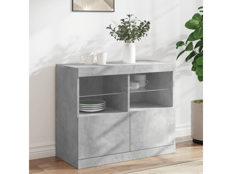  Buffet - bahut - meuble de rangement avec lumières led gris béton 81x37x67 cm  - Conforama B