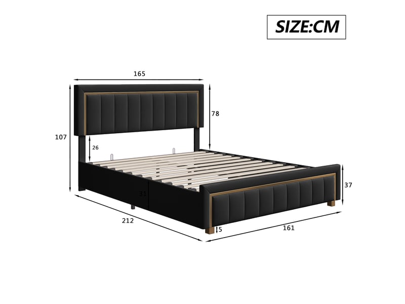  Dreammespace lit coffre 160x200 cm - lit queen size avec grand coffre hydraulique et sommier, velours lignes dorées noir moderne DreamMespace - Conforama E