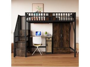 Lit mezzanine 90x200 cm <strong>MERAX</strong>  <strong>lit enfant noir</strong> coloris noir