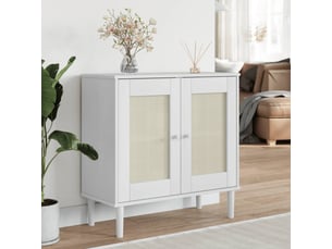 Buffet - bahut - meuble de rangement senja aspect rotin blanc 80x35x80 cm bois massif de pin