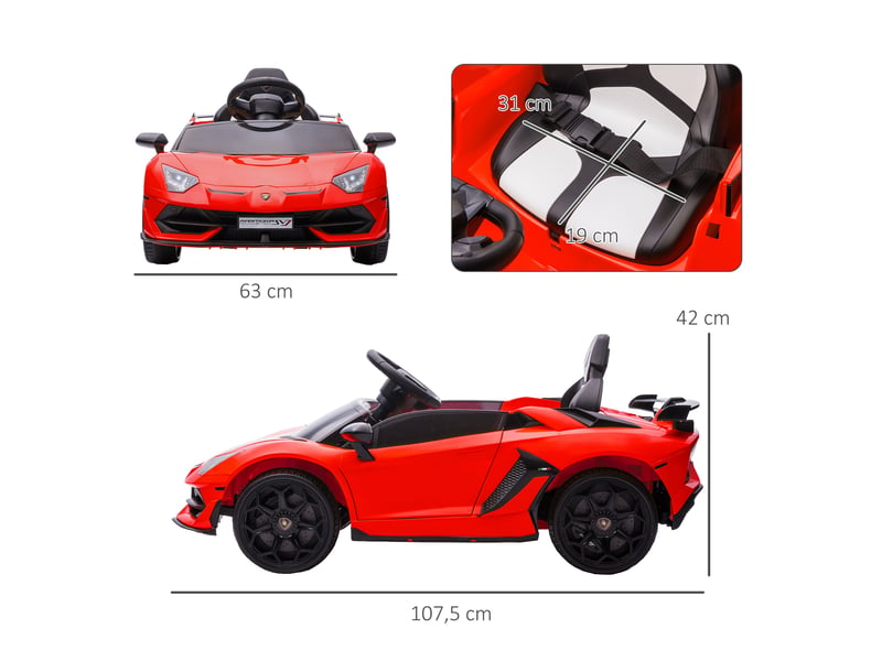  Voiture électrique pour enfants, lamborghini aventador sous licence, portes papillon, musique, klaxon, pour les 3-5 ans, rouge  - Conforama E