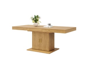 Table à manger extensible, 140 à 180 cm, rectangulaire, mdf, naturel, rangement intégré pratique, rangement fonctionnel