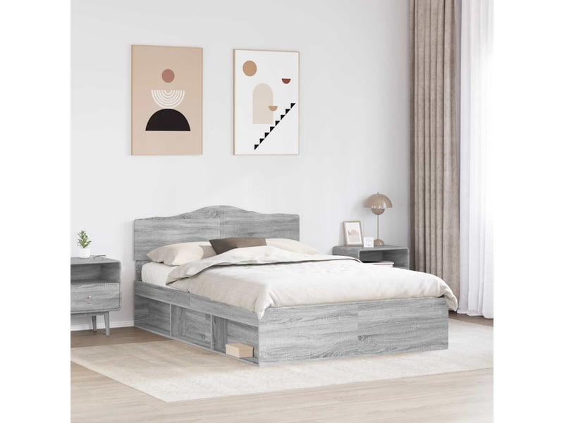  Lit double- lit adulte -  cadre de lit gris sonoma 140 x 200 cm bois de pin massif  - Conforama B