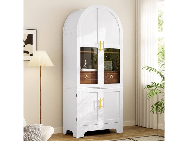 Buffet haut vitrine led arqué 4 portes et tiroir blanc 76 × 40 × 180 cm IKSETERA TRADING LTD - Conforama E