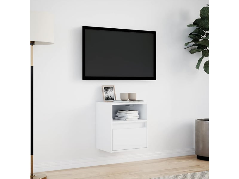 Meuble tv - banc tv - meuble de rangement mural avec lumières led blanc 41x31x45 cm - Conforama D