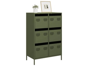 Buffet haut - bahut - meuble de rangement vert olive 68x39x101,5 cm acier
