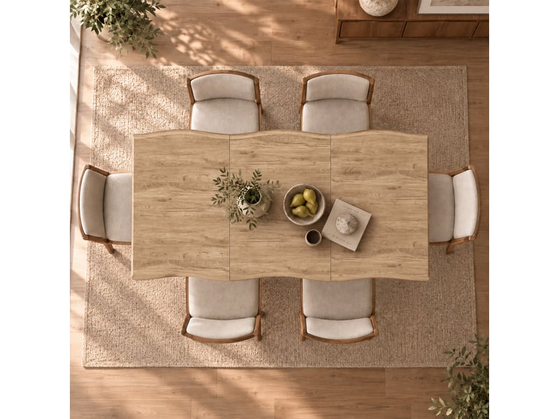  Table à manger de cuisine - bords ondulés - pieds métalliques en x - plateau de 28 mm - mdf - bois naturel  - Conforama E