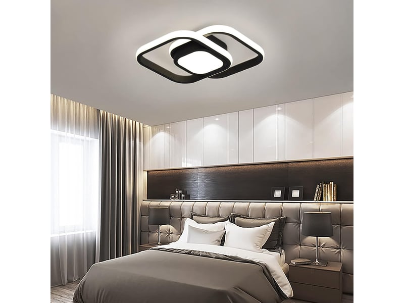  Plafonnier led 24 w, noir, 4000 k, 2000 lm, blanc neutre, carré – convient pour cuisine, balcon, couloir, chambre, sous-sol – ø 30 cm  - Conforama B